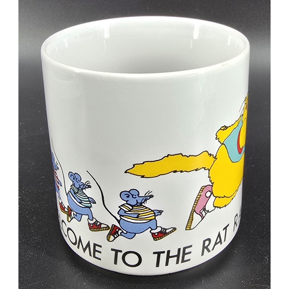 Vtg Russ Berrie "Welcome To The Rat Race" Coffee‎ Mug Cup #8078 80s Funny Gift